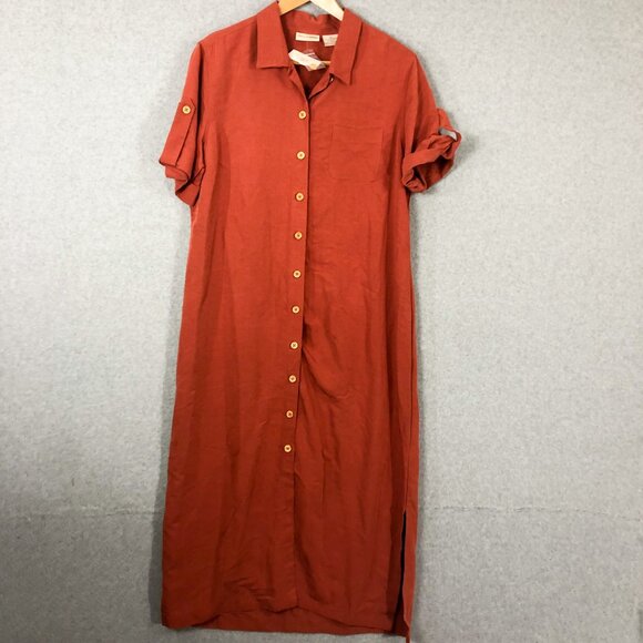 Expressions Dresses & Skirts - Vintage Expressions Orange Button Down Linen Blend Maxi Dress Size 18